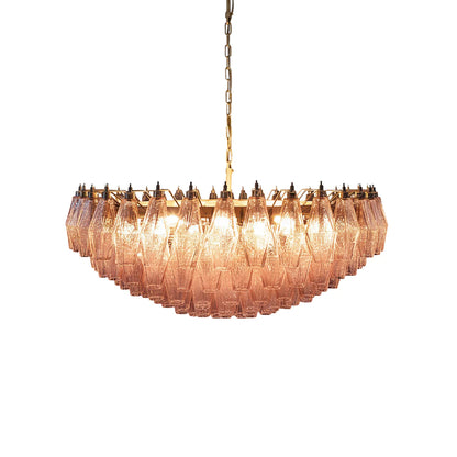 Rhombus‑Cut Pink Murano Glass Chandelier