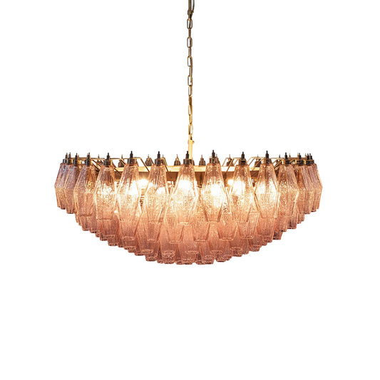Rhombus‑Cut Pink Murano Glass Chandelier