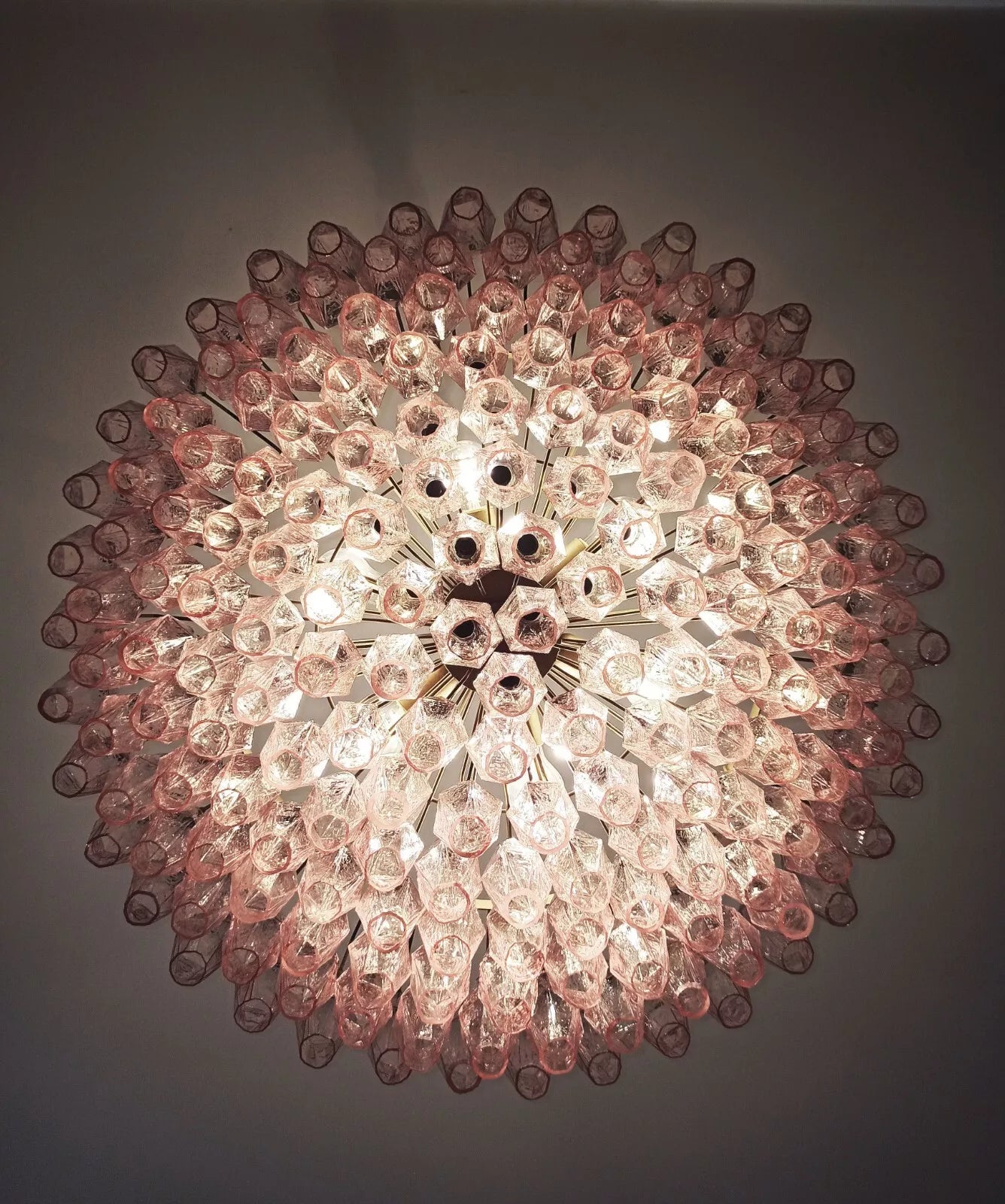 Rhombus‑Cut Pink Murano Glass Chandelier