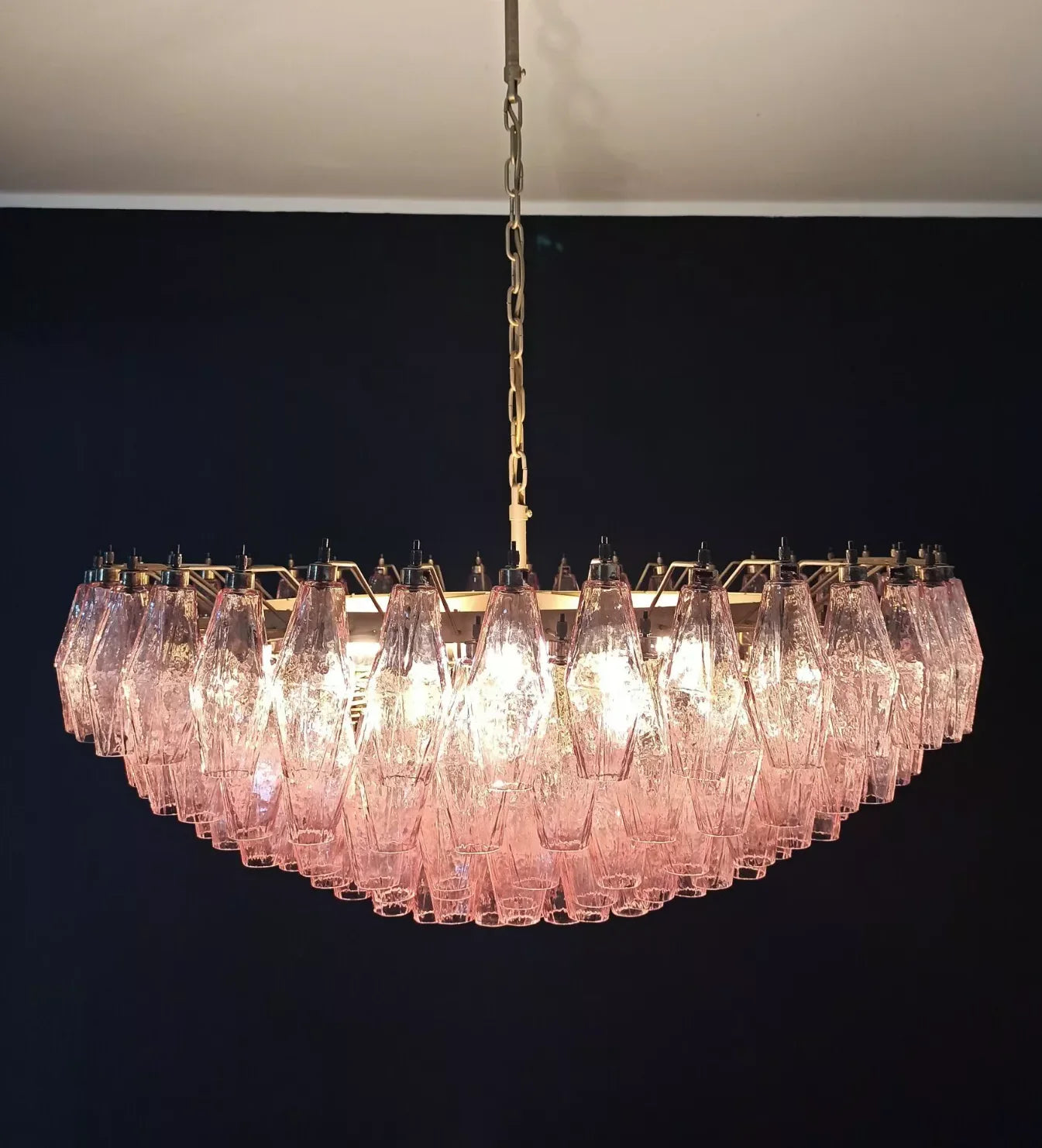 Rhombus‑Cut Pink Murano Glass Chandelier