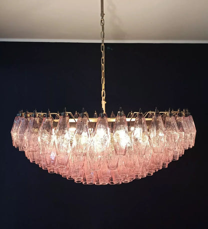Rhombus‑Cut Pink Murano Glass Chandelier