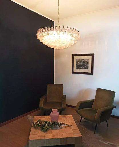 Rhombus‑Cut Pink Murano Glass Chandelier