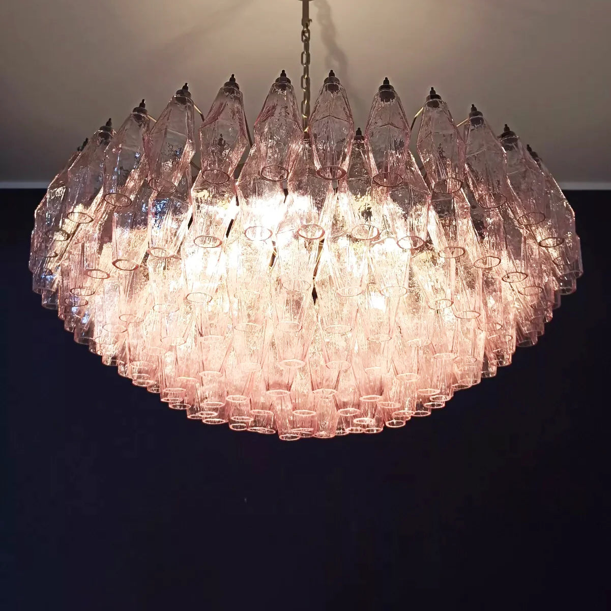 Rhombus‑Cut Pink Murano Glass Chandelier