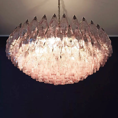 Rhombus‑Cut Pink Murano Glass Chandelier