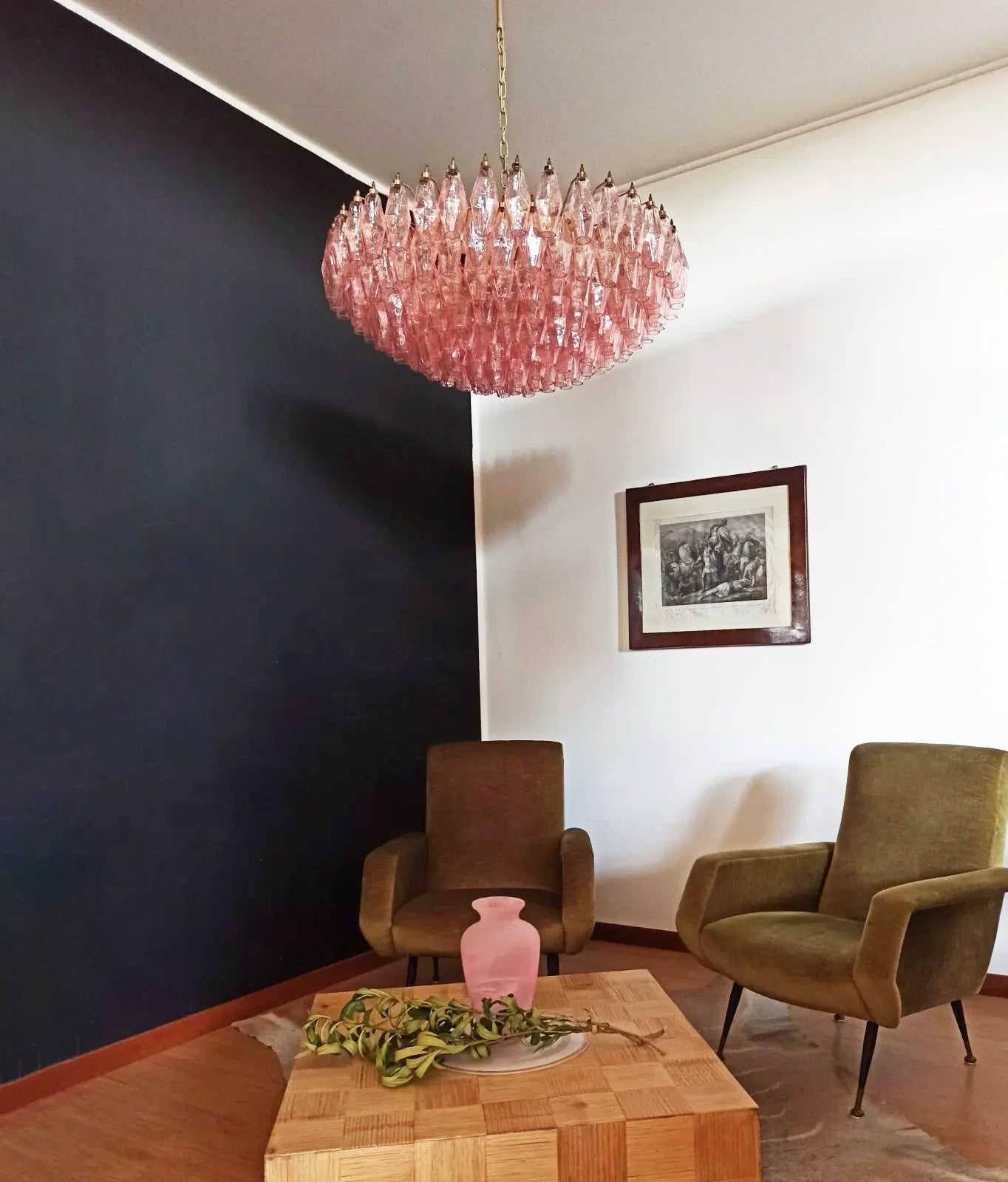 Rhombus‑Cut Pink Murano Glass Chandelier