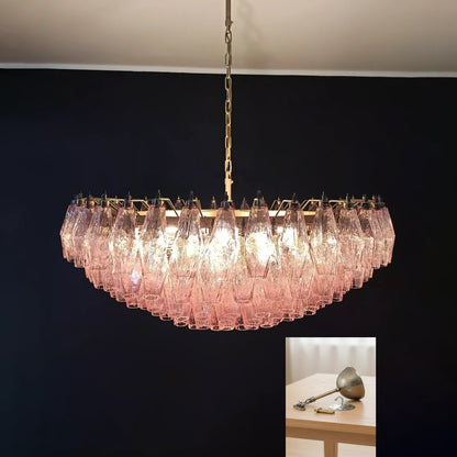 Rhombus‑Cut Pink Murano Glass Chandelier