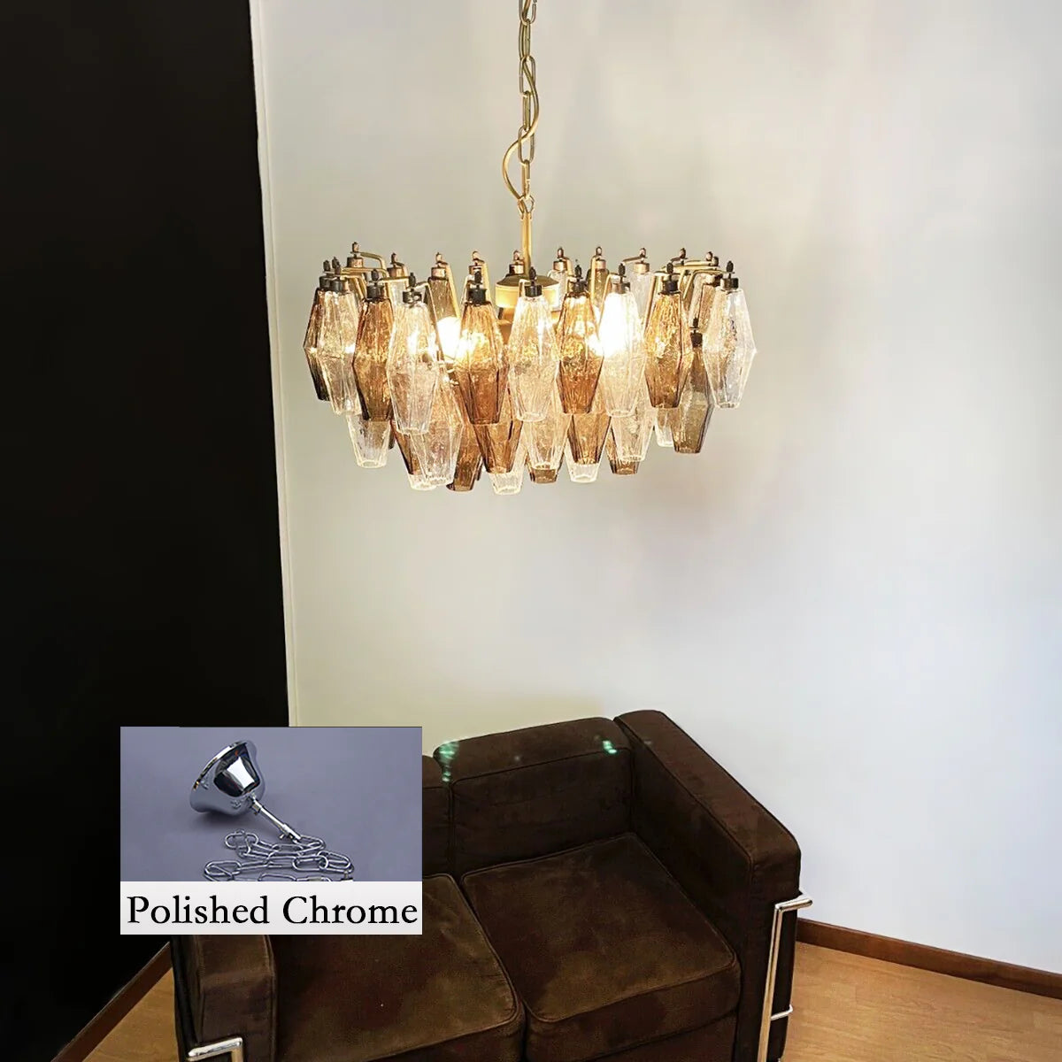 Smoked Poliedri Murano Glass Chandelier