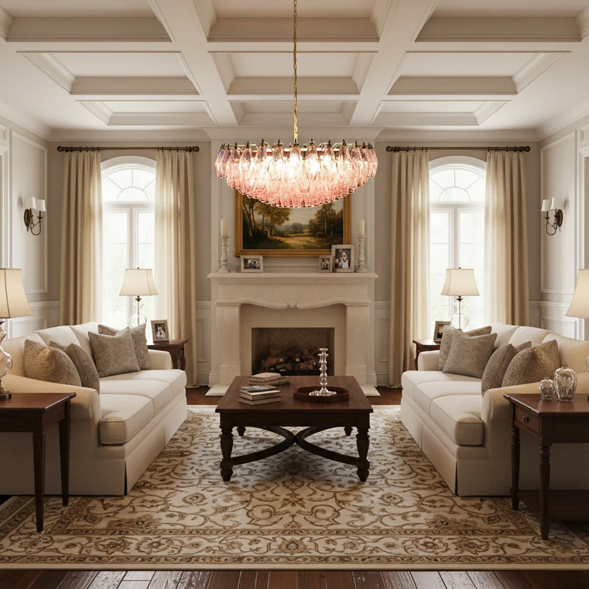 Rhombus‑Cut Pink Murano Glass Chandelier