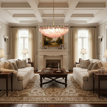 Rhombus‑Cut Pink Murano Glass Chandelier