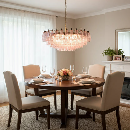 Rhombus‑Cut Pink Murano Glass Chandelier
