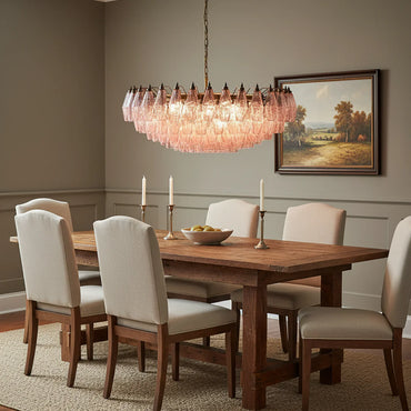 Rhombus‑Cut Pink Murano Glass Chandelier