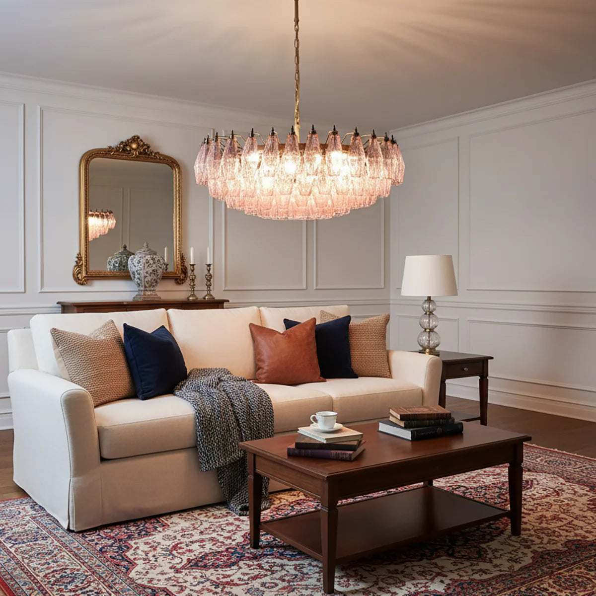 Rhombus‑Cut Pink Murano Glass Chandelier