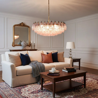 Rhombus‑Cut Pink Murano Glass Chandelier
