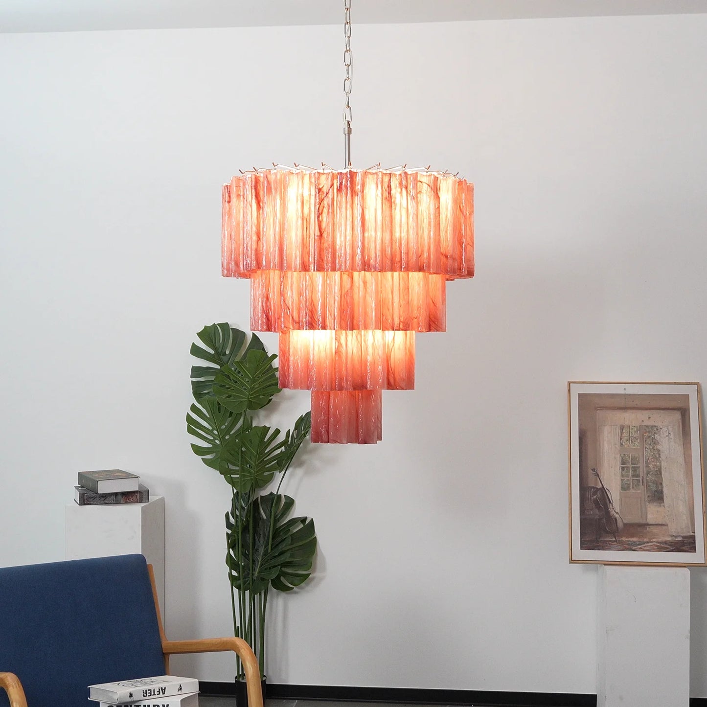 Murano Vetro Rosso Tube Chandelier
