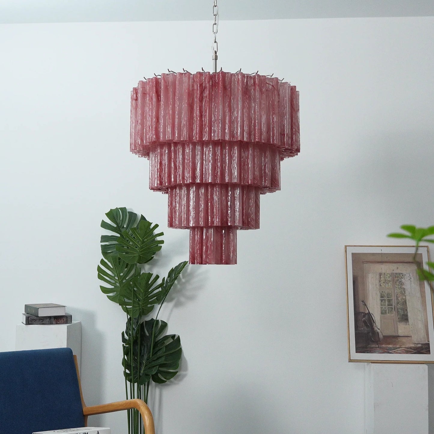 Murano Vetro Rosso Tube Chandelier