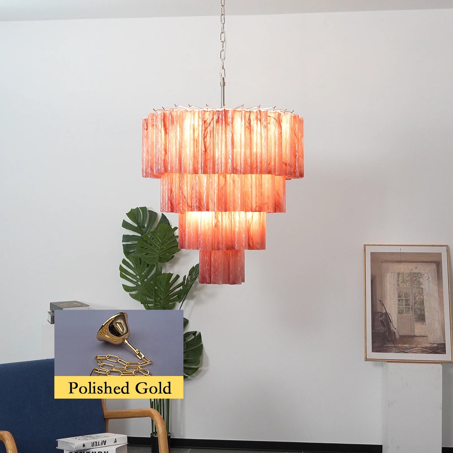 Murano Vetro Rosso Tube Chandelier