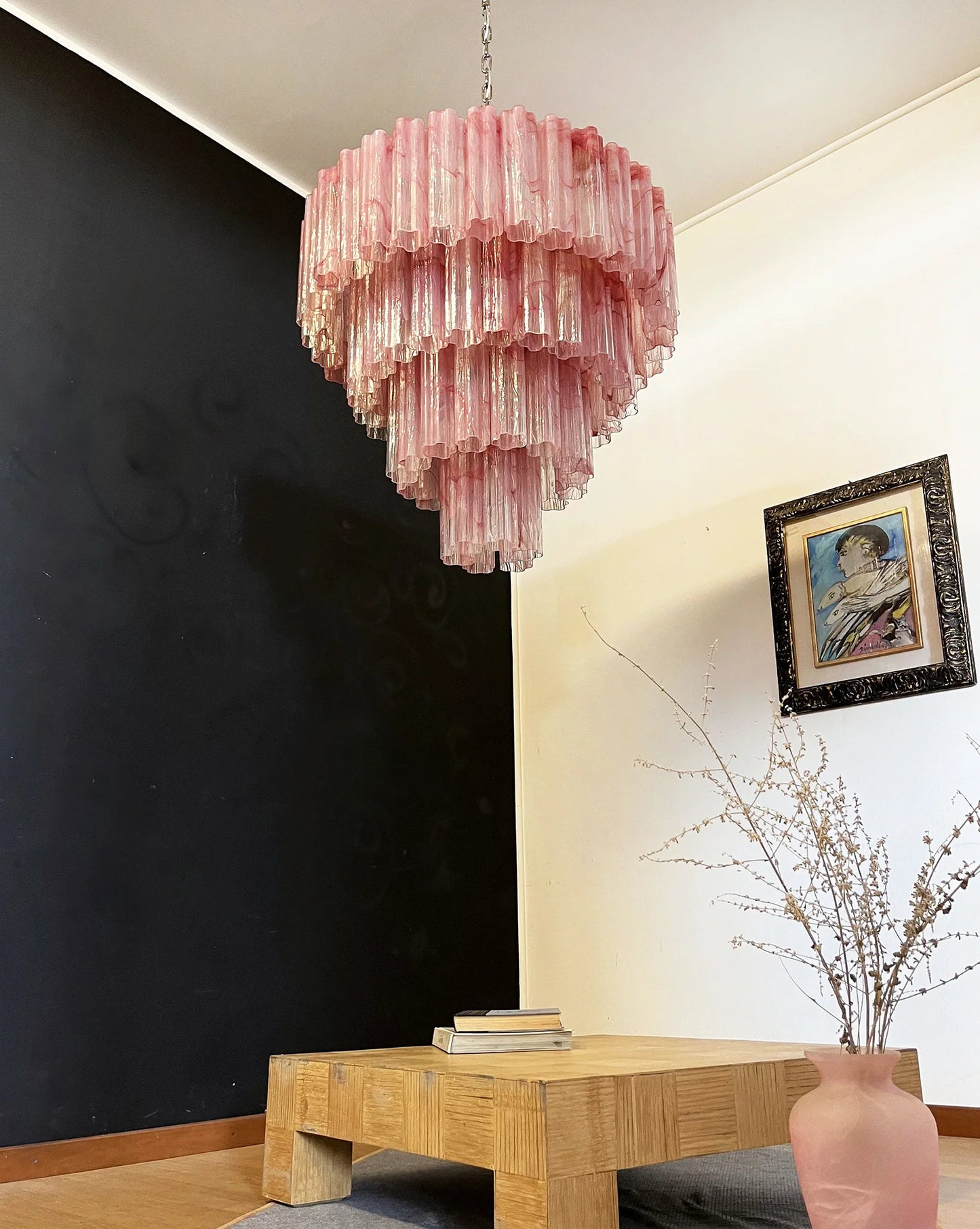 Murano Vetro Rosso Tube Chandelier