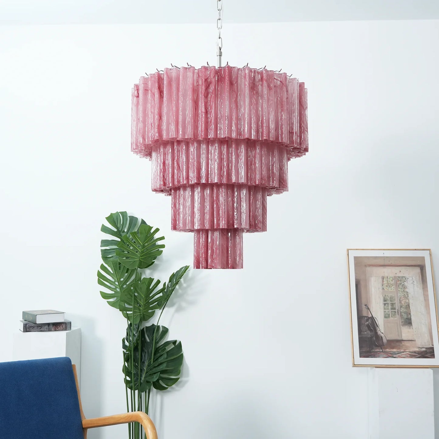 Murano Vetro Rosso Tube Chandelier