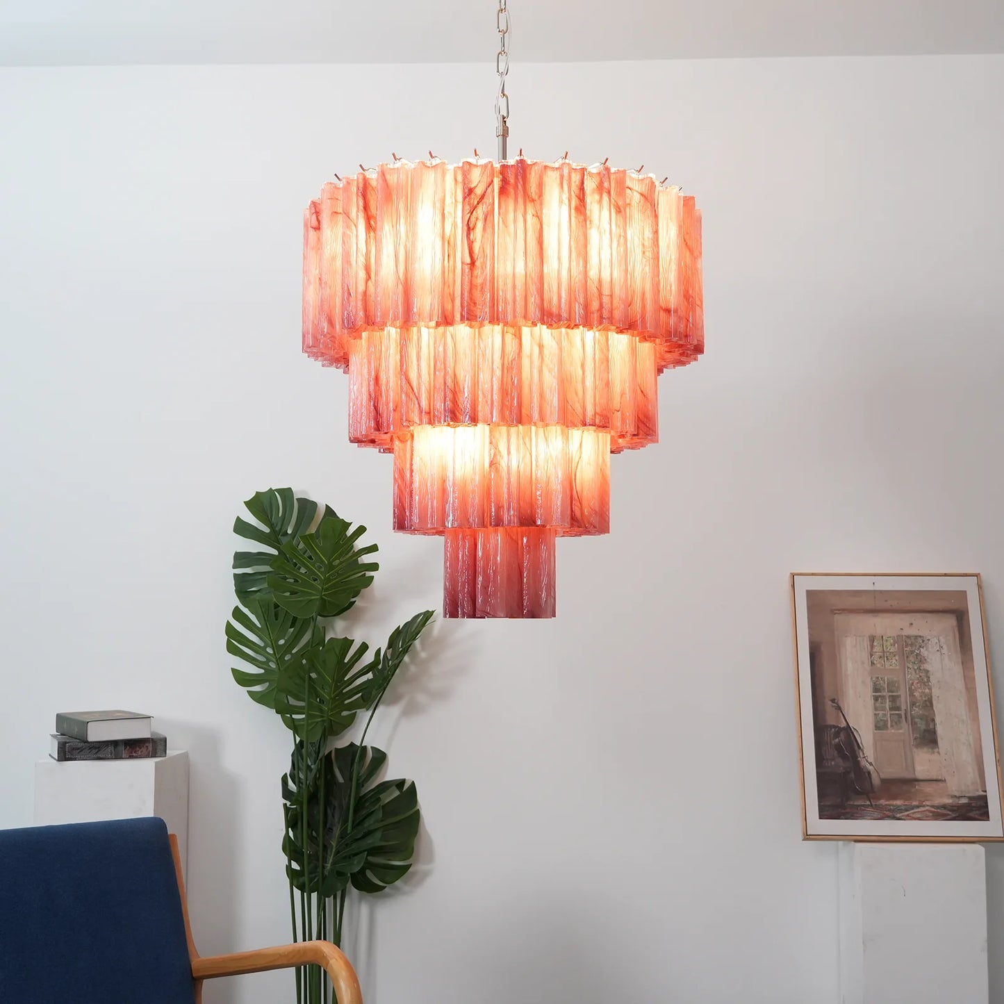 Murano Vetro Rosso Tube Chandelier
