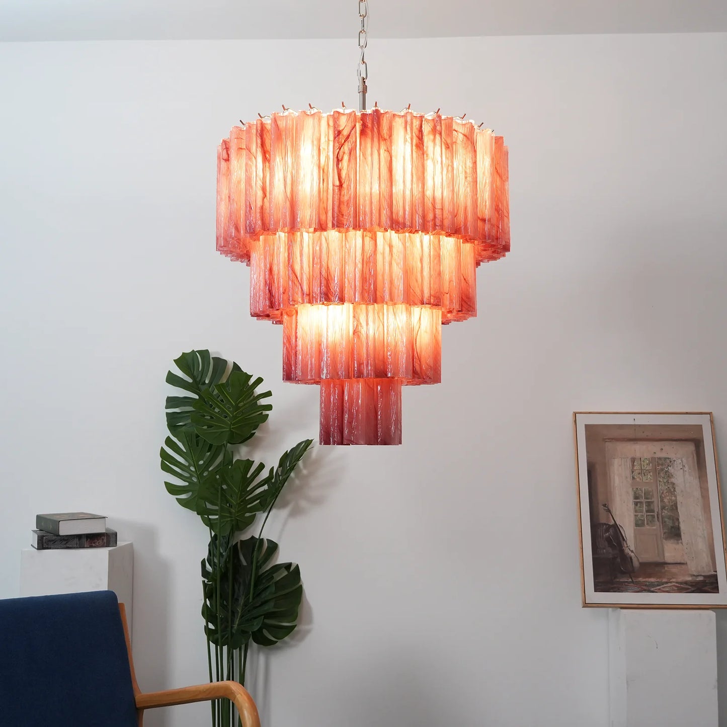 Murano Vetro Rosso Tube Chandelier