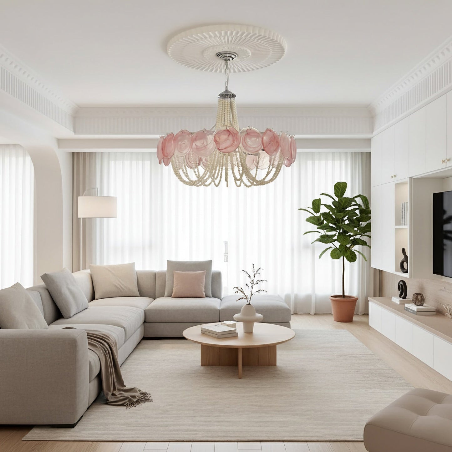Murano Pink Radiance Disc Chandelier