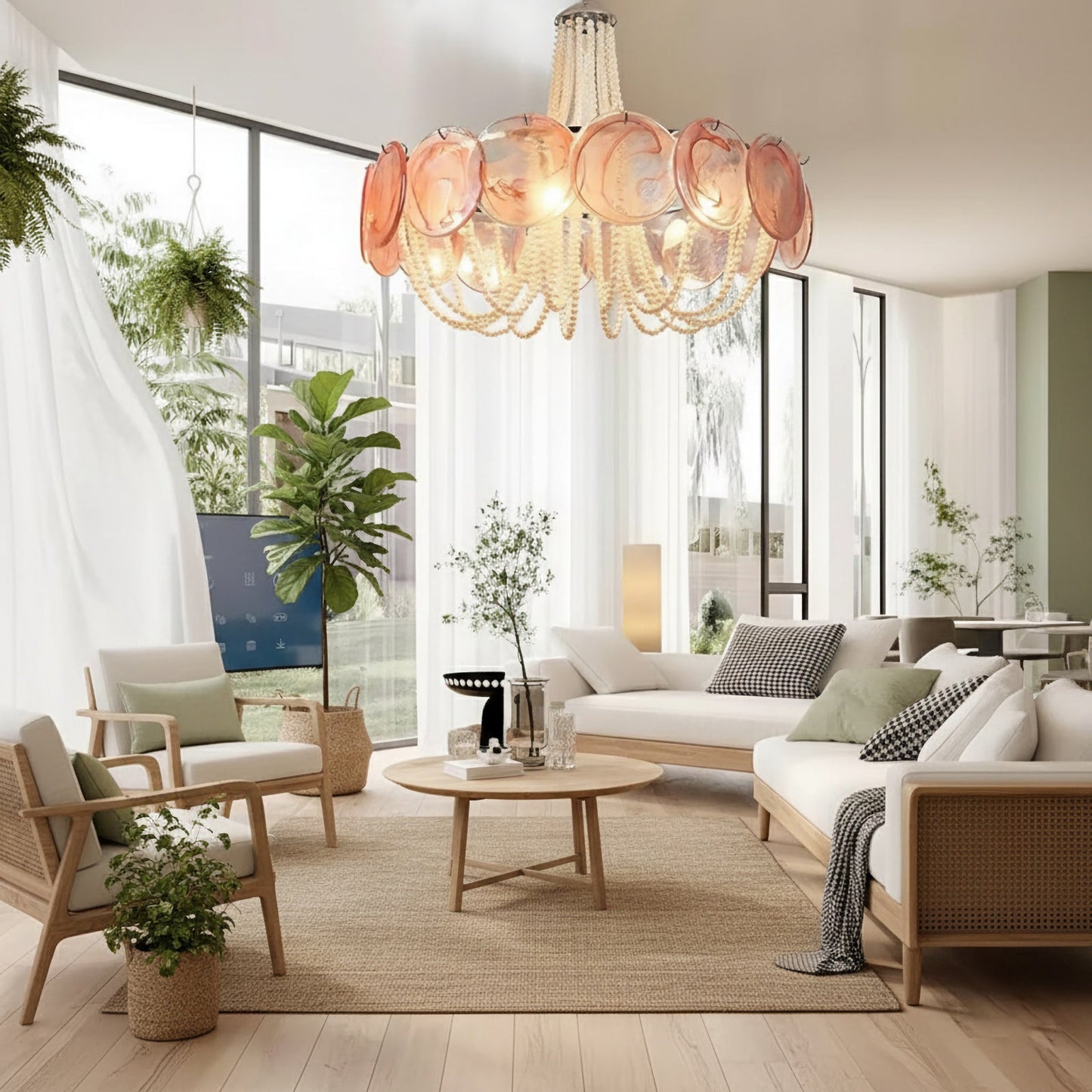 Murano Pink Radiance Disc Chandelier