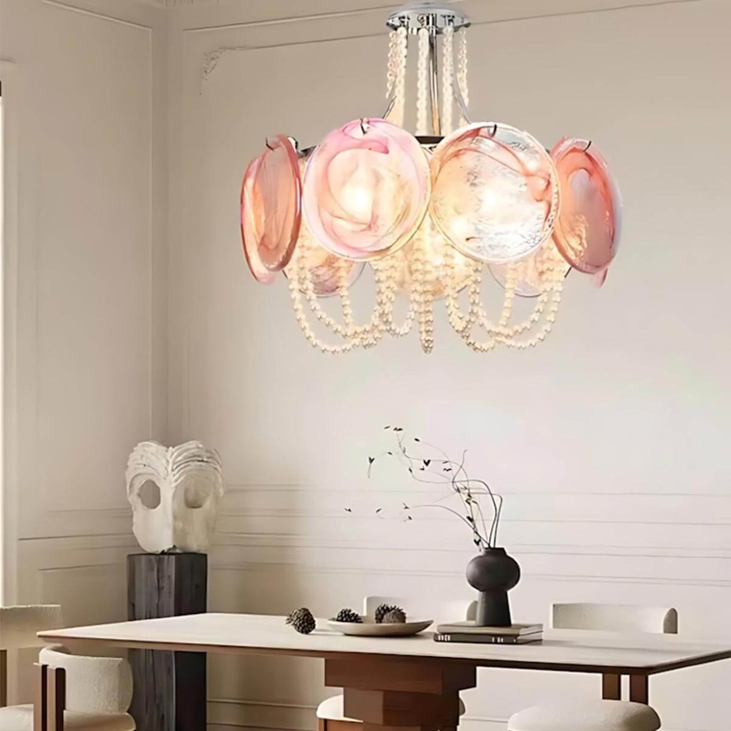 Murano Pink Radiance Disc Chandelier