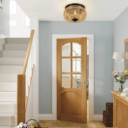 Rattan Trio Recessed Chandelier for Home Decor