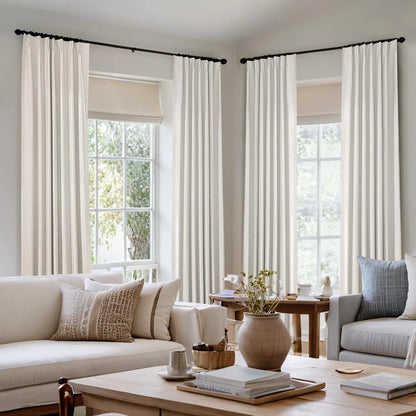 MIULEE Natural Pinch Pleated 100% Blackout Linen Curtains 120 Inch Length 2 Panels Set Pleat Curtains with Pin Hooks Black Out Light Blocking Room Darkening Drapes for Bedroom Living Room Window
