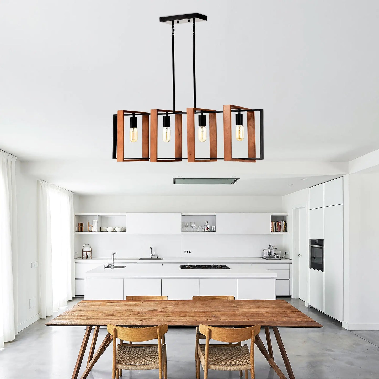 Rustic Rectangular Wood & Metal Pendant Light