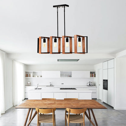 Rustic Rectangular Wood & Metal Pendant Light