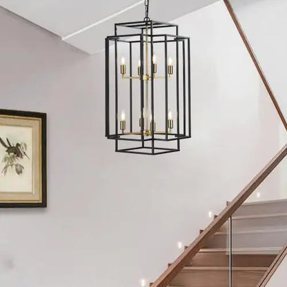 Black & Gold 8-Light Tiered Chandelier