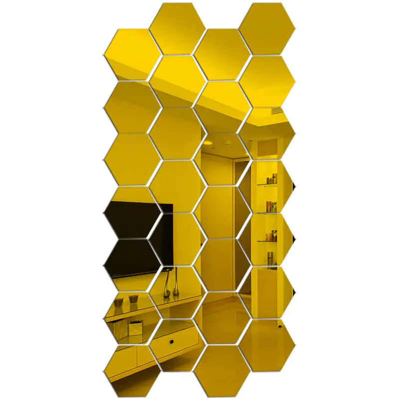 Hexagonal Mirror Wall Stickers 3D Reflective (Each Piece)