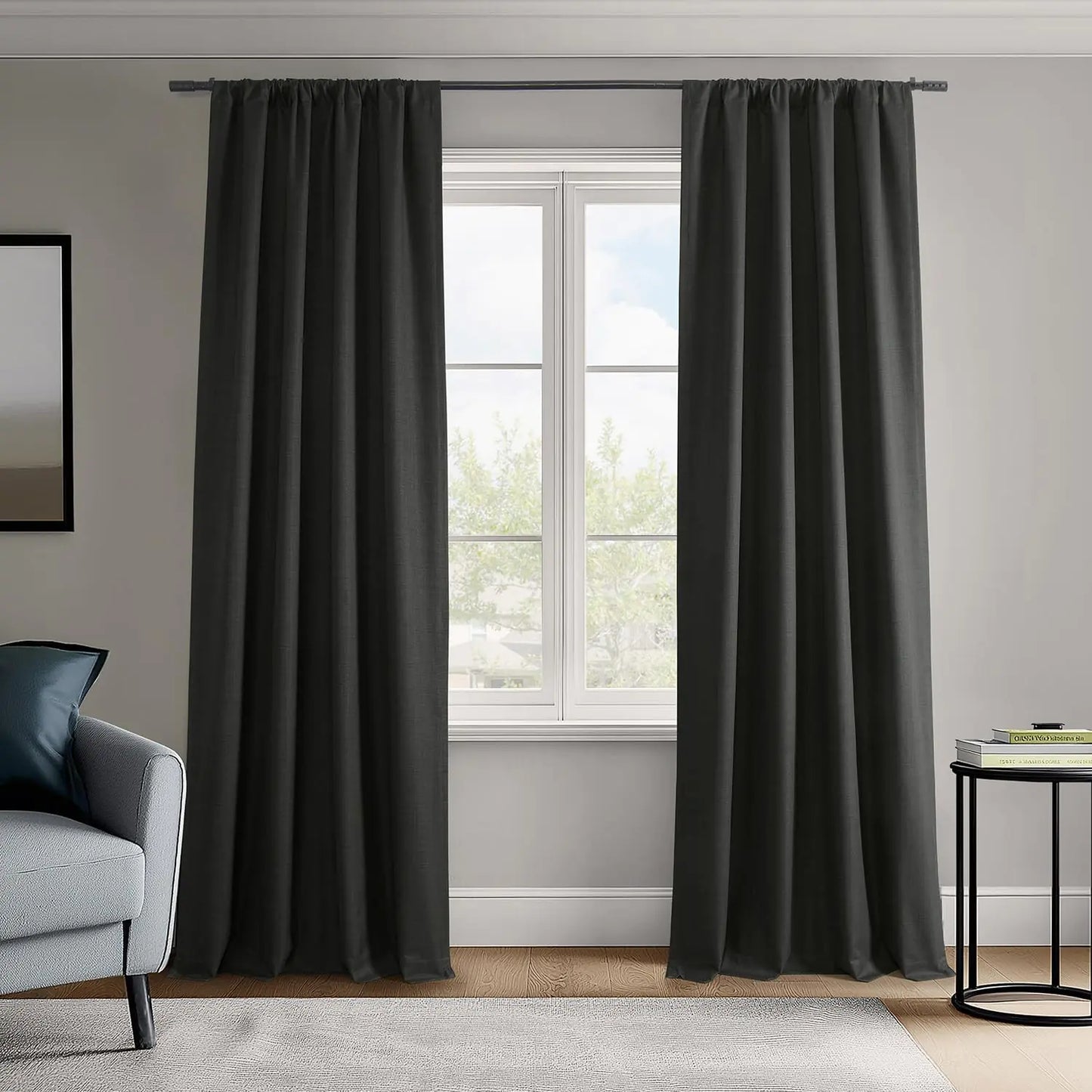 HPD Half Price Drapes Vienna Basic Linen 100% Blackout Curtains for Bedroom 84 Inches Long (2 Panels) - Rod Pocket Curtains & Drapes for Living Room & Windows - 50 X 84 Black