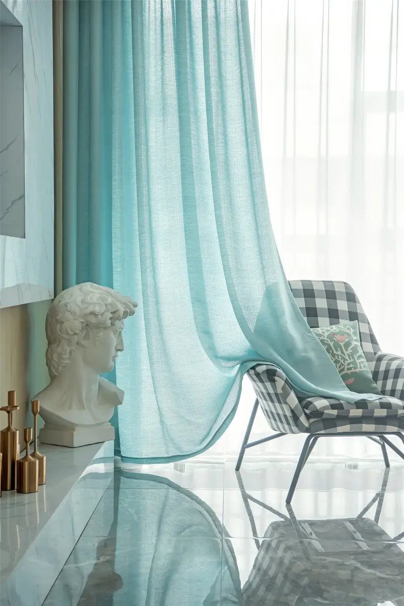 Sea Green Semi-Sheer Blackout Long Curtains for Doors