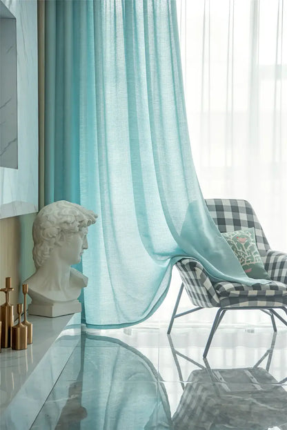 Sea Green Semi-Sheer Blackout Long Curtains for Doors