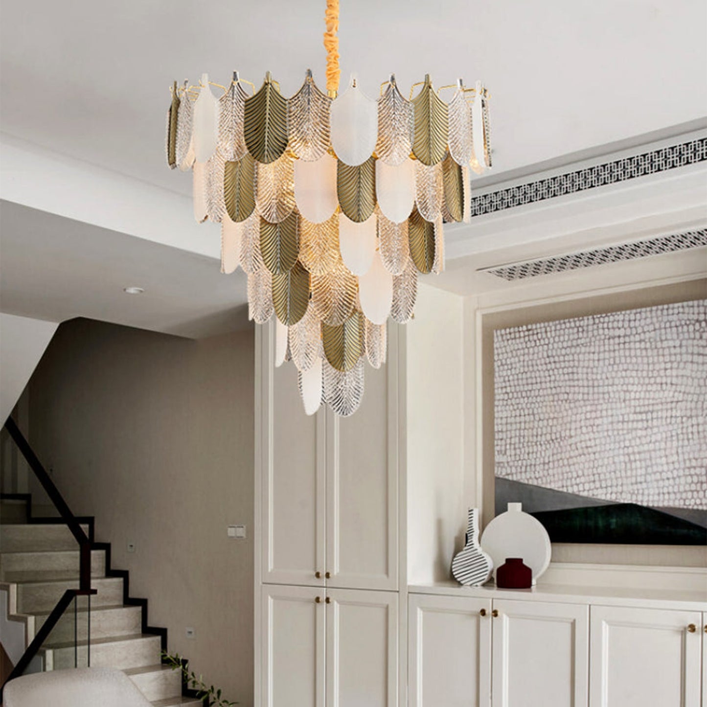 Peacock Gilded Feather Chandelier