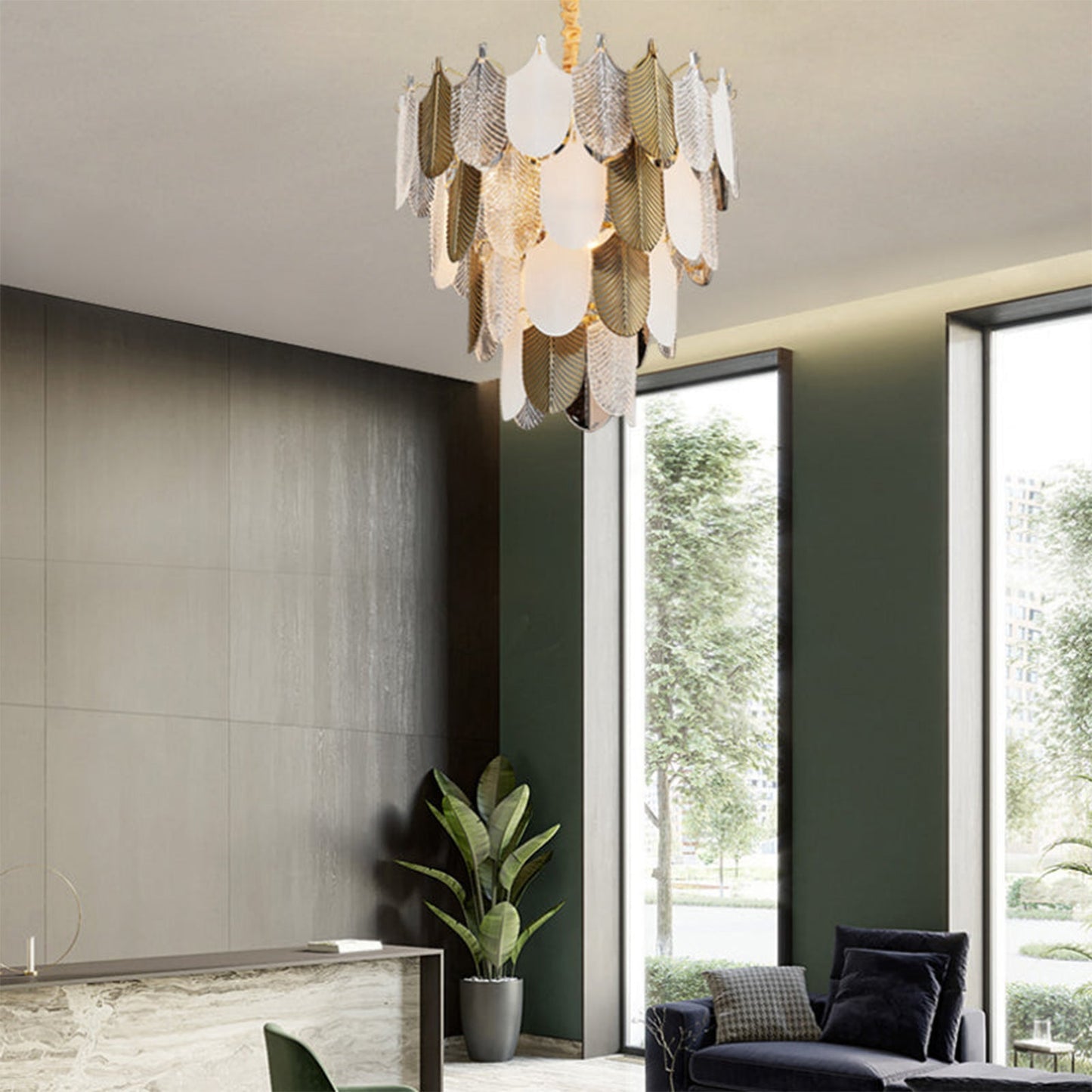 Peacock Gilded Feather Chandelier