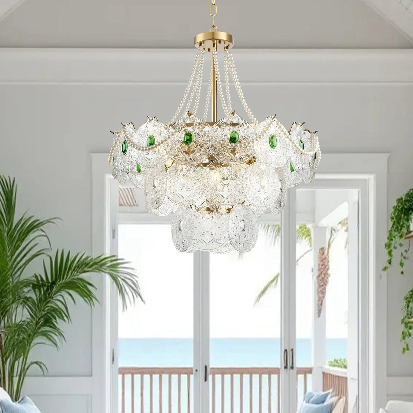 Emerald Artisanal Glass Chandelier