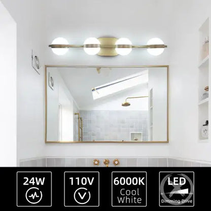 Modern Minimalist Gold Bathroom Vanity Light, 4 Bulb Acrylic Shade, Wall Mounted Decorative Lighting Fixtures For Bathroom Vanity Mirror Unavailable Platforms- Temu