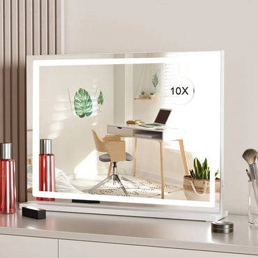 Btukrim Hollywood Vanity Mirror Makeup Mirror with Lights10X Magnification LED Lighted Vanity Mirror with USB Charging3 Color Lighting ModesVanity Mirror for BedroomTabletop or Wall-MountedWhite