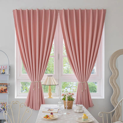 Jilron Magic Tape Stick on Curtains Blackout Curtains for Bedroom no Drillng Self Adhesive Curtain no Rod Small Window (Pink 35" W x 71" L) 2 Panels