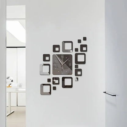 DIY 3D Square Wall Clock with Mirror Stickers
