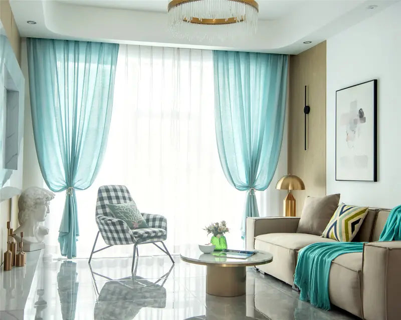 Sea Green Semi-Sheer Blackout Long Curtains for Doors