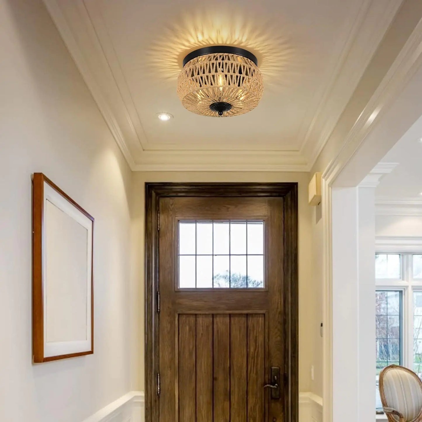 Rattan Trio Recessed Chandelier for Home Decor