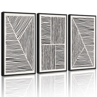 Drsoum Mid-Century Modern Framed Wall Art Large 16x24in Minimalist Abstract Boho Black Line Wall Decor Geometric Artwork Kitchen Dining Room Black Framed