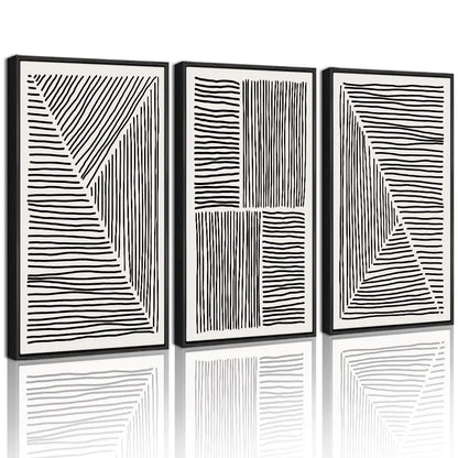 Drsoum Mid-Century Modern Framed Wall Art Large 16x24in Minimalist Abstract Boho Black Line Wall Decor Geometric Artwork Kitchen Dining Room Black Framed
