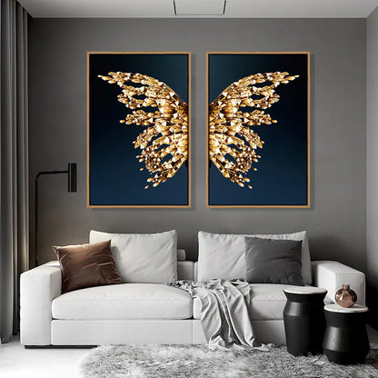 Abstract Gold Butterfly Wings Art for Living Room Decor