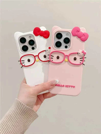 3D Glasses Cat Silicone Phone Case For iPhone 17 Pro Max 16 15 Plus 14 13 Mini 12 11 4 4S 5 5S 7 8 SE
