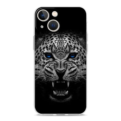 Luxury Transparent Phone Case For iPhone 15 14 13 12 11 Pro Max XS X XR 7 8 Plus Clear Cover Black Cheetah Tiger Lion Animals